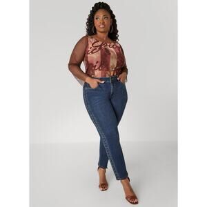 NWT! Ashley Stewart Mid Rise Button Zip Pleated Skinny Jeans Denim Plus Size: 16